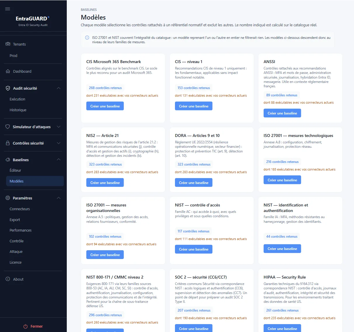 Baselines and framework templates (CIS, CMMC, ISO) — EntraGUARD