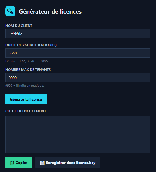 Générateur de licences — EntraGUARD